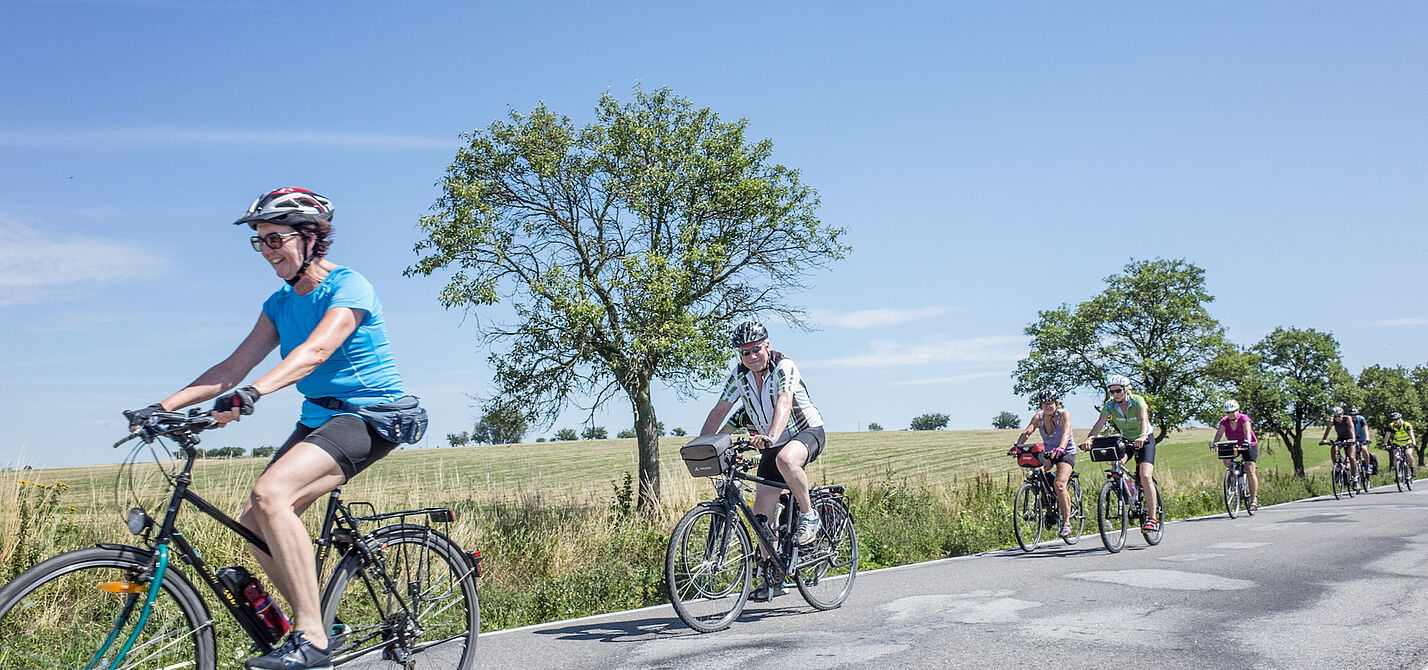 Mehrere Personen bei einer Radtour und mit guter Laune